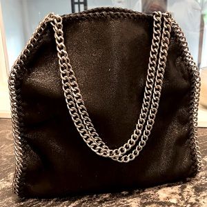 Faux brushed leather handbag with chain handles